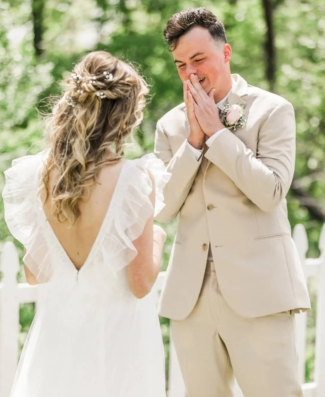 Soft Tulle Wedding Dress with Flounced V-neckline