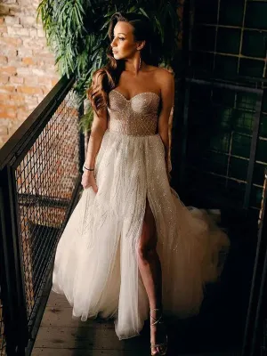 Sparkly Sweetheart Lace A-line Long Cheap Wedding Dresses, WDS0020