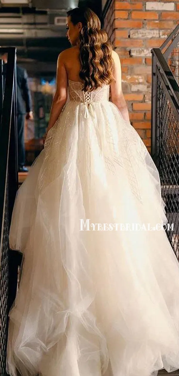 Sparkly Sweetheart Lace A-line Long Cheap Wedding Dresses, WDS0020