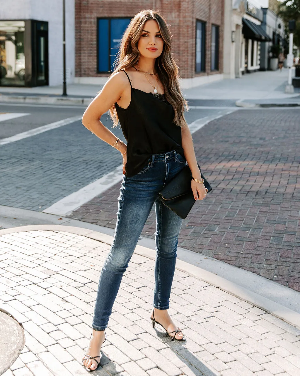 Stop And Stare Cowl Neck Lace Cami Tank - Black - FINAL SALE