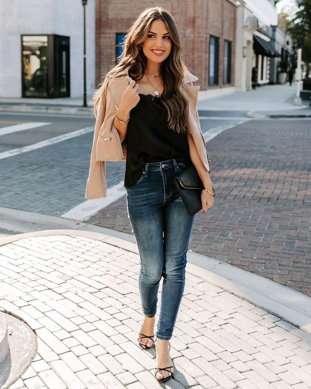 Stop And Stare Cowl Neck Lace Cami Tank - Black - FINAL SALE