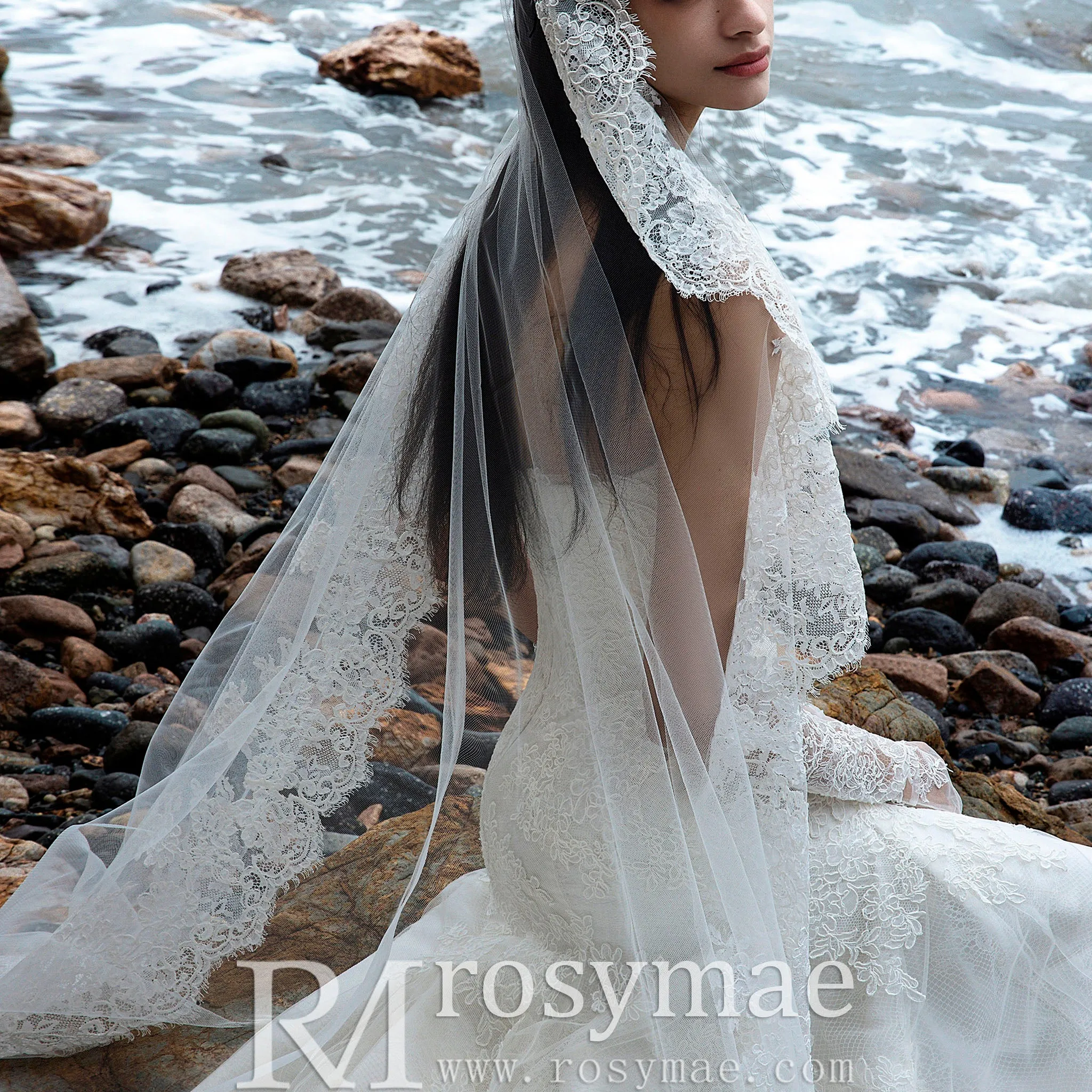 Strapless A-line Lace Beach Wedding Dress with Straight Neckline
