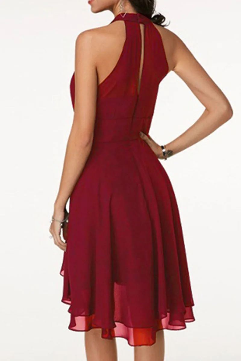 Street Solid Halter A Line Dresses(7 Colors)