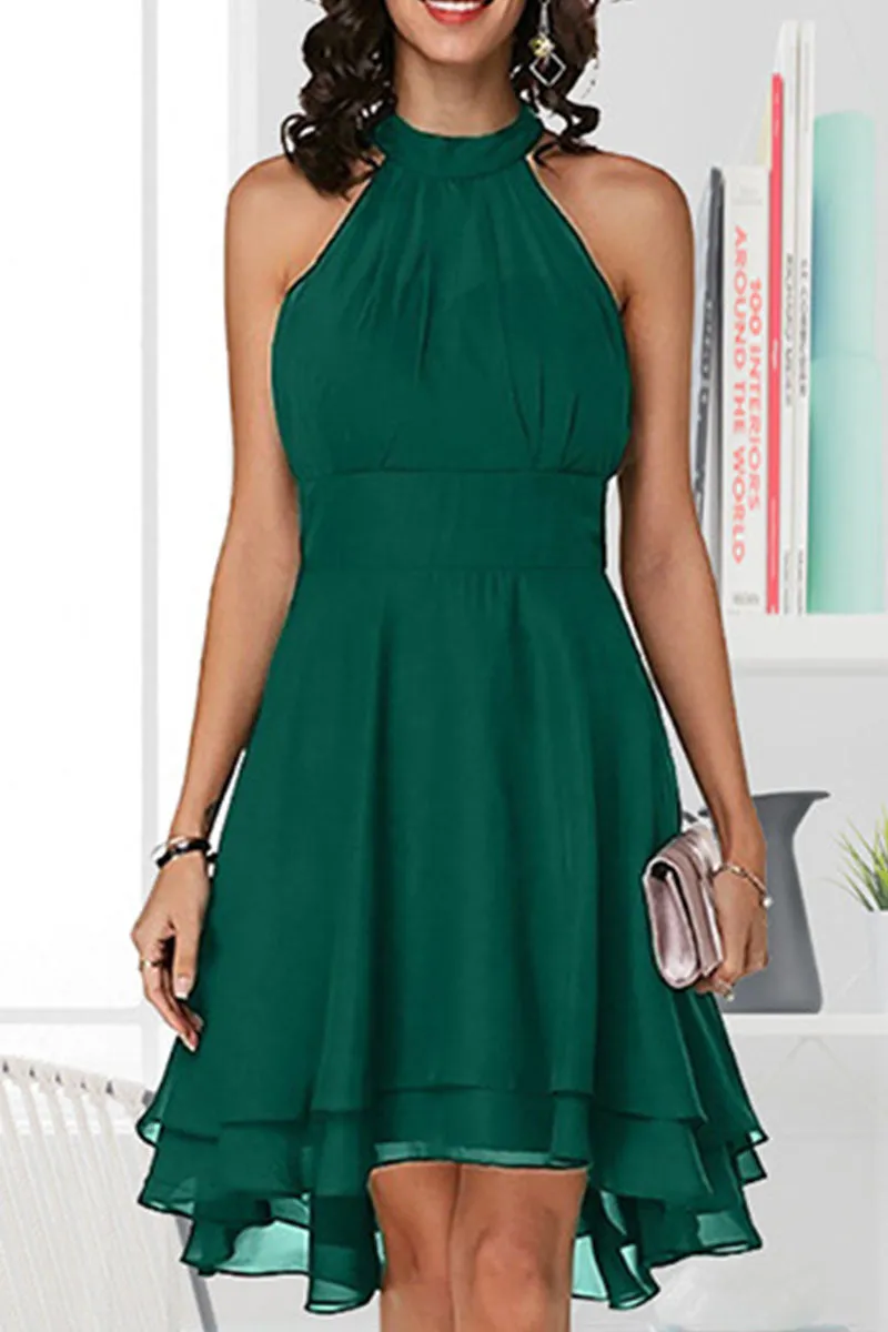 Street Solid Halter A Line Dresses(7 Colors)