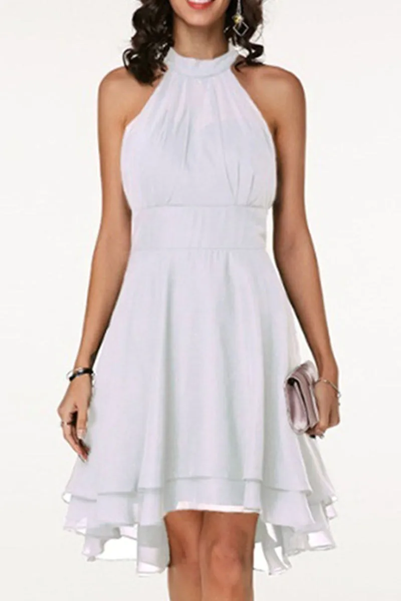 Street Solid Halter A Line Dresses(7 Colors)