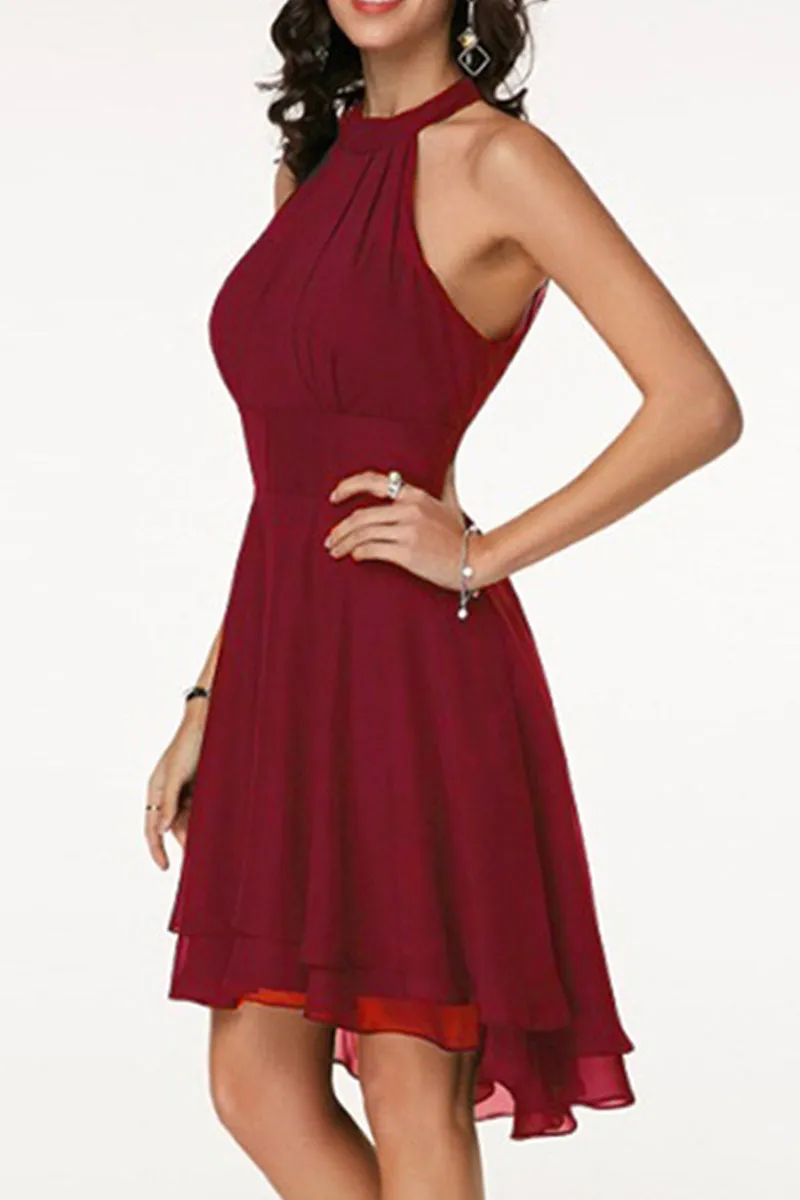Street Solid Halter A Line Dresses(7 Colors)