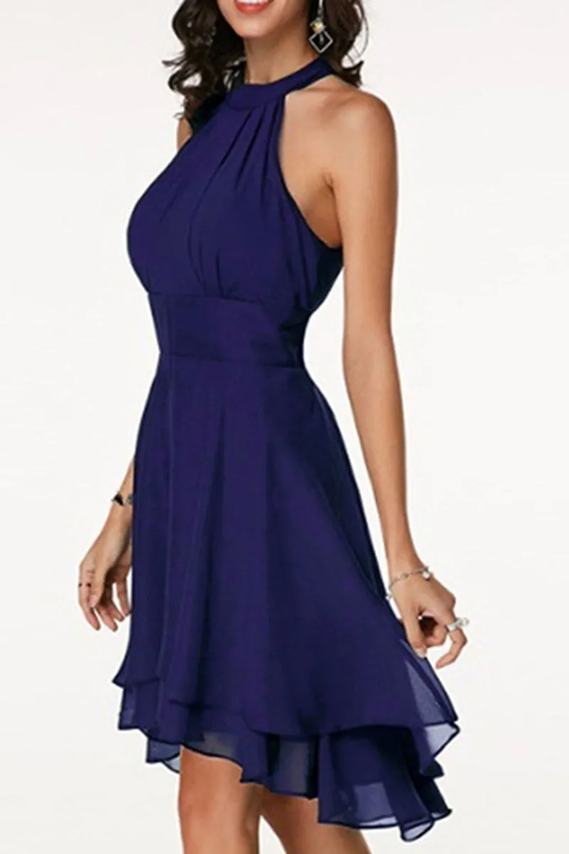 Street Solid Halter A Line Dresses(7 Colors)