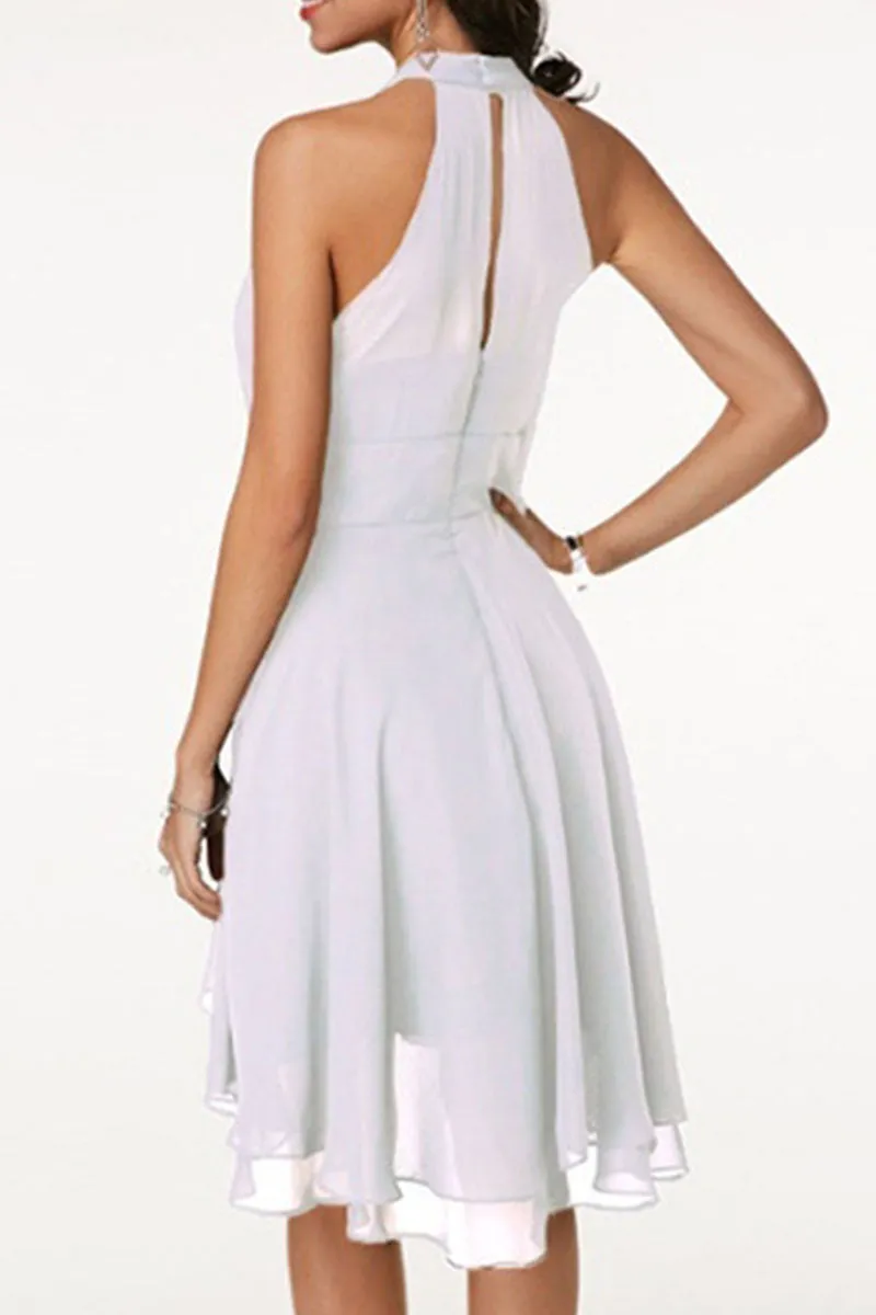 Street Solid Halter A Line Dresses(7 Colors)