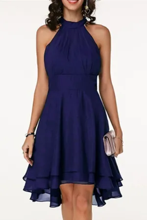 Street Solid Halter A Line Dresses(7 Colors)