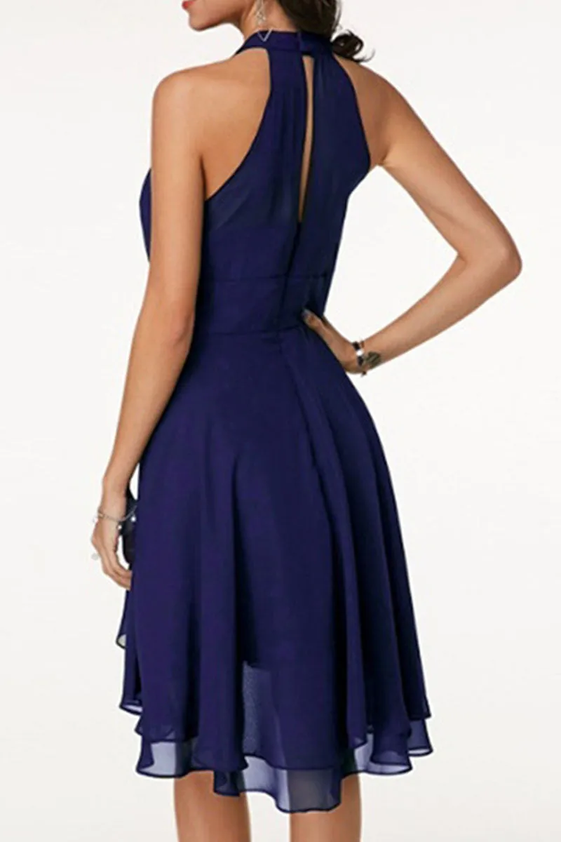 Street Solid Halter A Line Dresses(7 Colors)