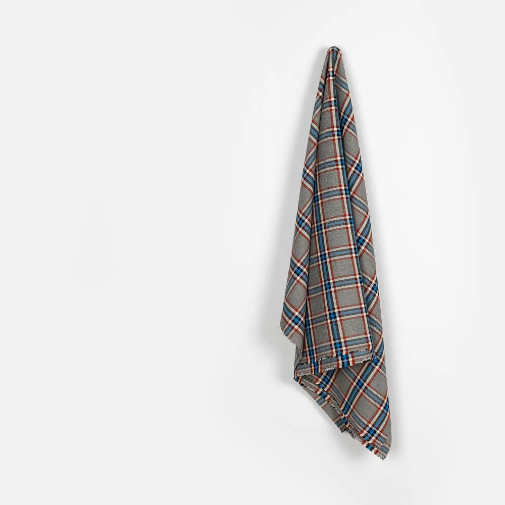 Stretch Poly / Cotton Check Suiting - Russet / Blue