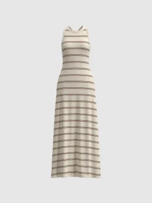 Striped Sleeveless A-Line Dresses