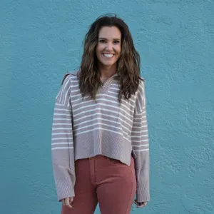 Striped V-Neck Big Collar Sweater