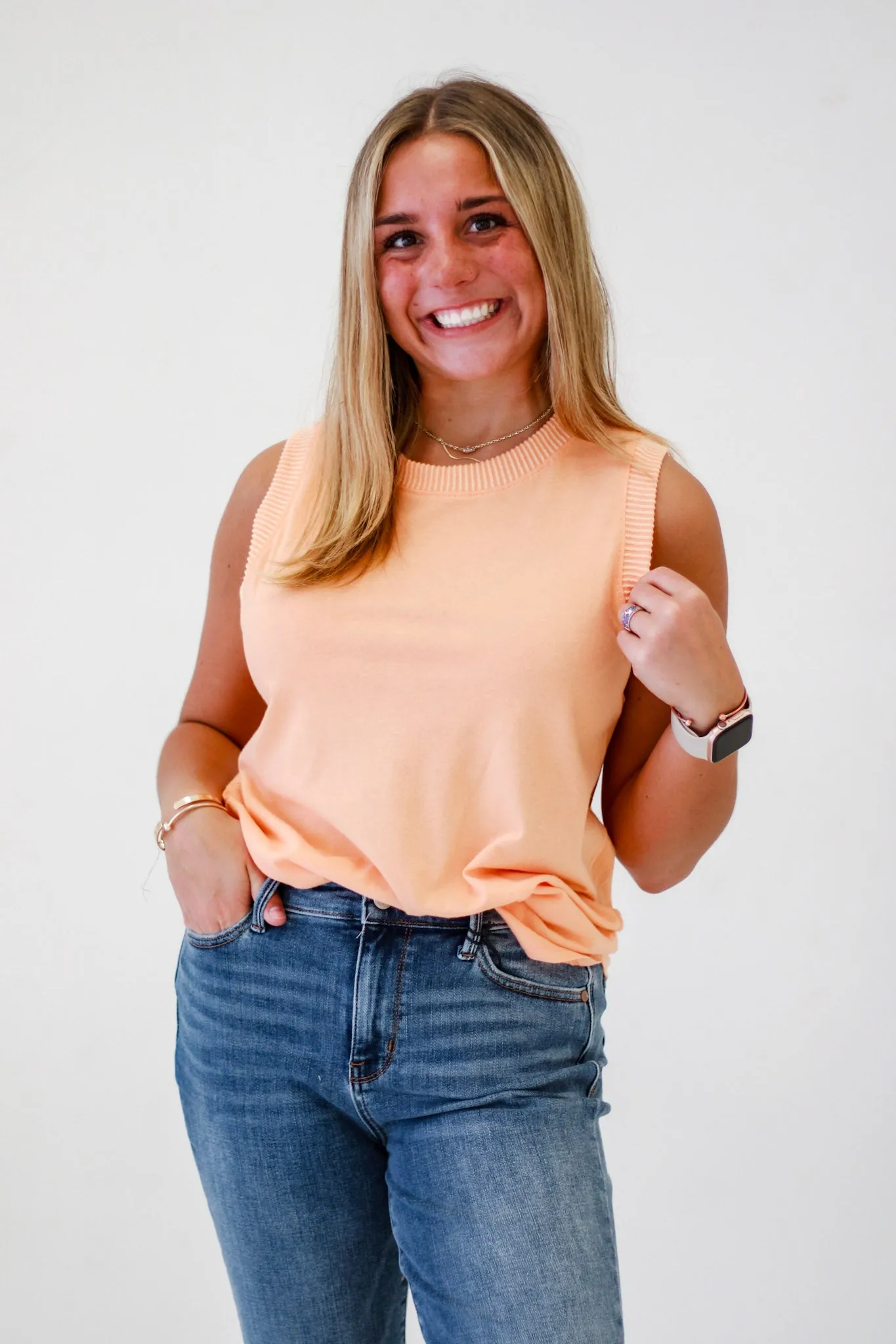 Summer Symphony Ribbed and Cotton Mix Contrast Top in Tangerine