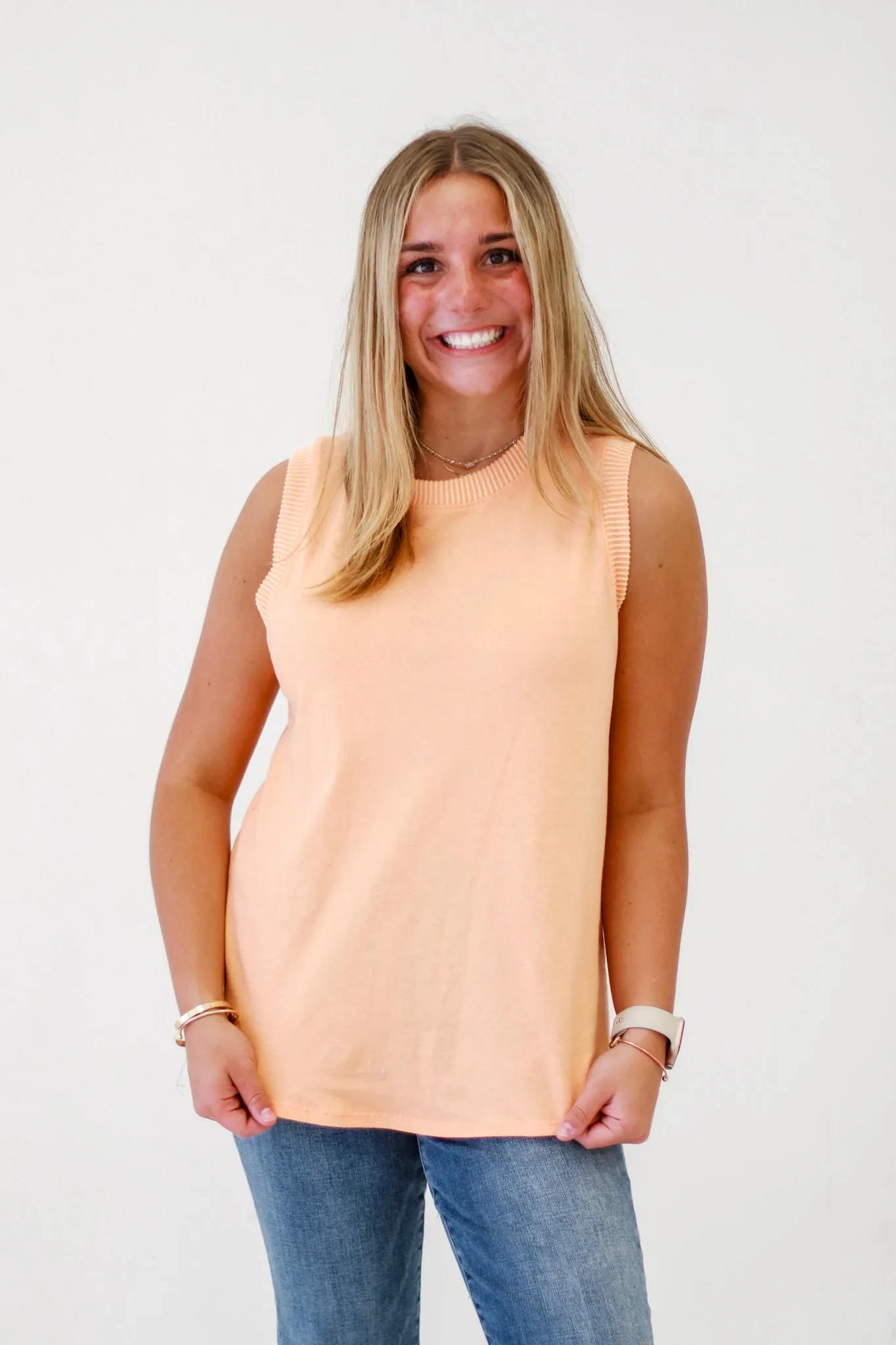 Summer Symphony Ribbed and Cotton Mix Contrast Top in Tangerine