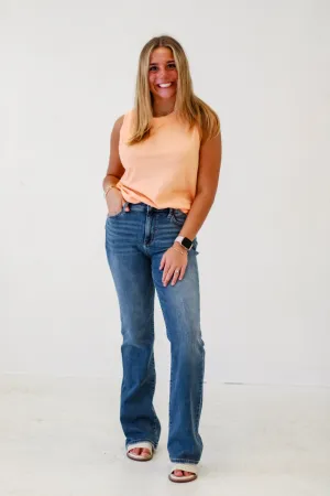Summer Symphony Ribbed and Cotton Mix Contrast Top in Tangerine