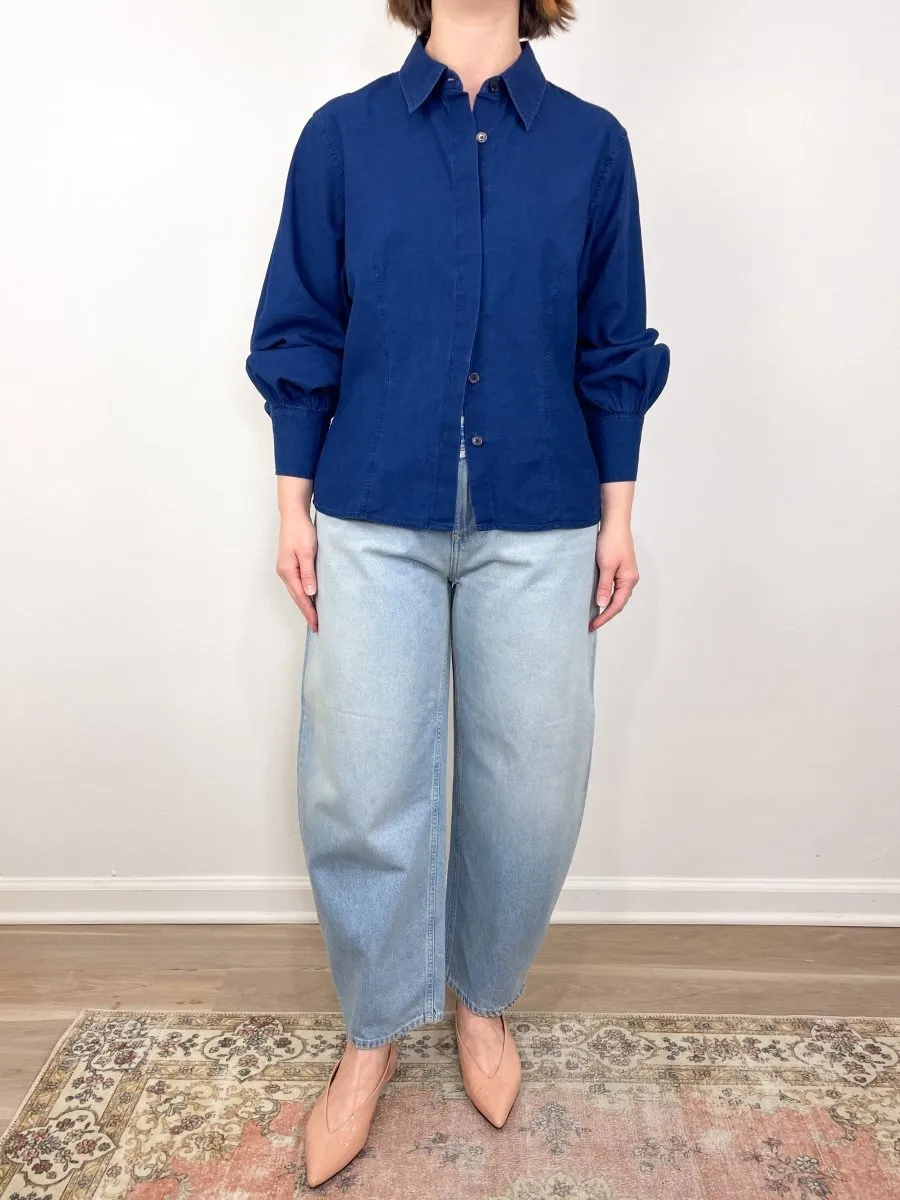 Tailored Cotton Blouse in Dark Blue