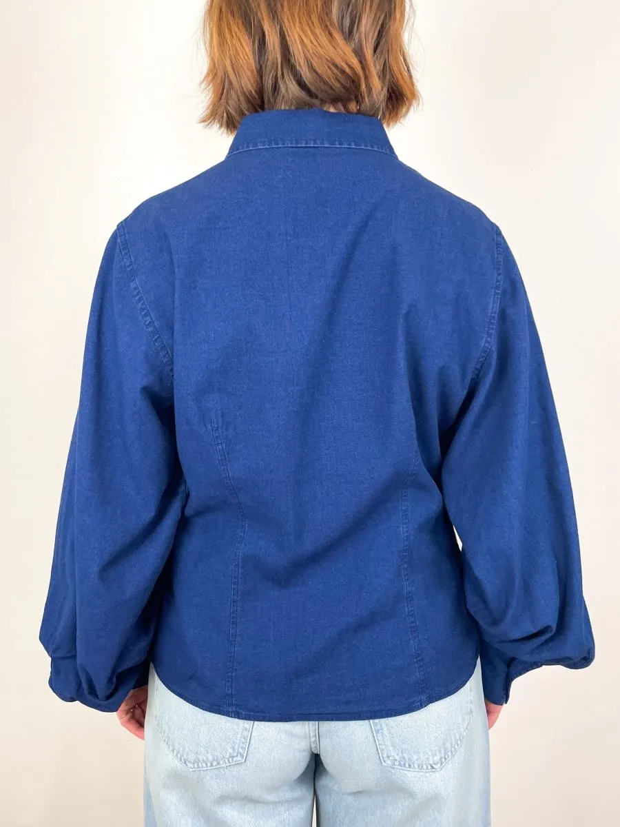 Tailored Cotton Blouse in Dark Blue
