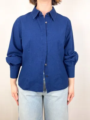 Tailored Cotton Blouse in Dark Blue