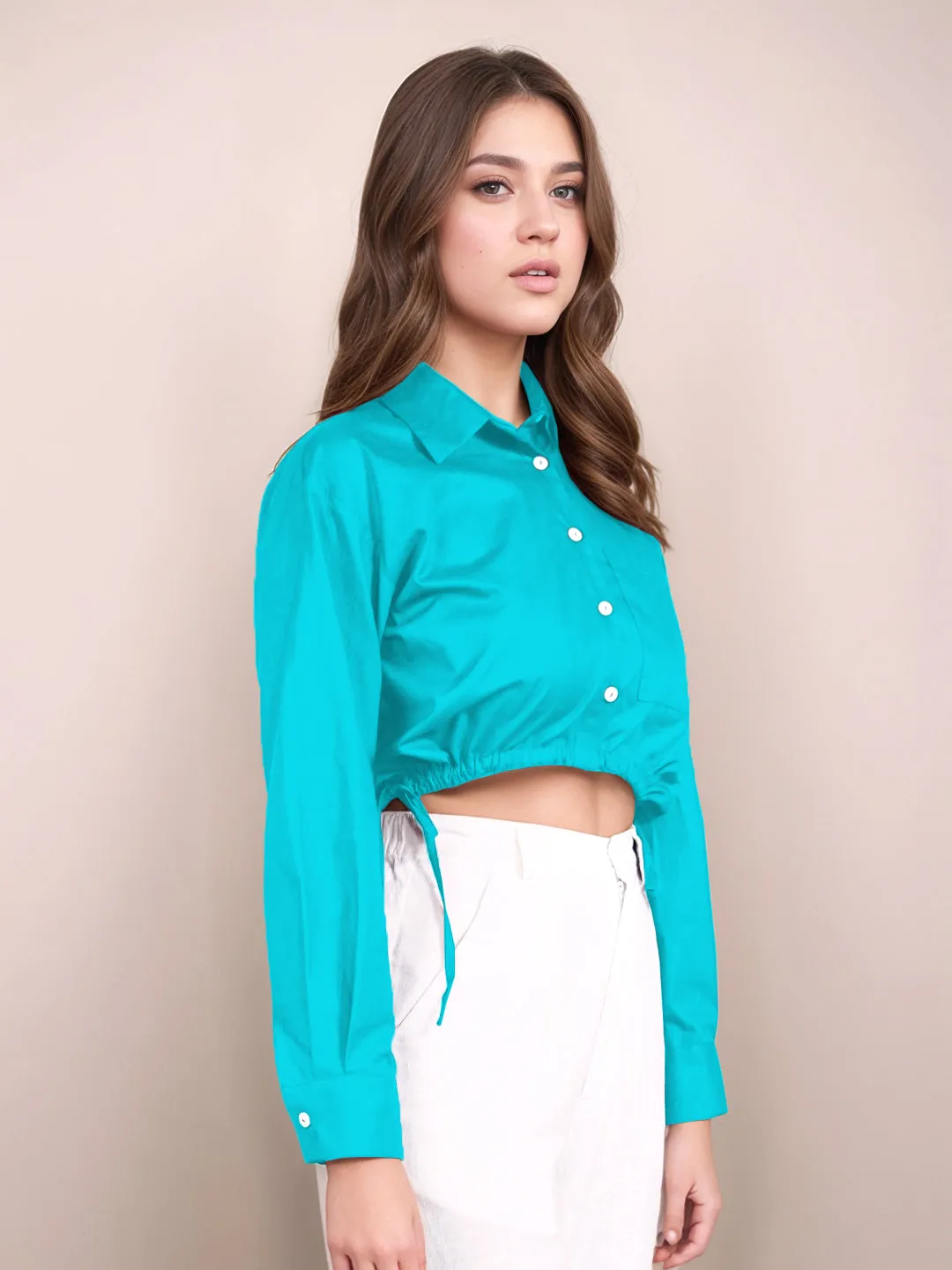 Teal Solid Full Sleeves Shirt