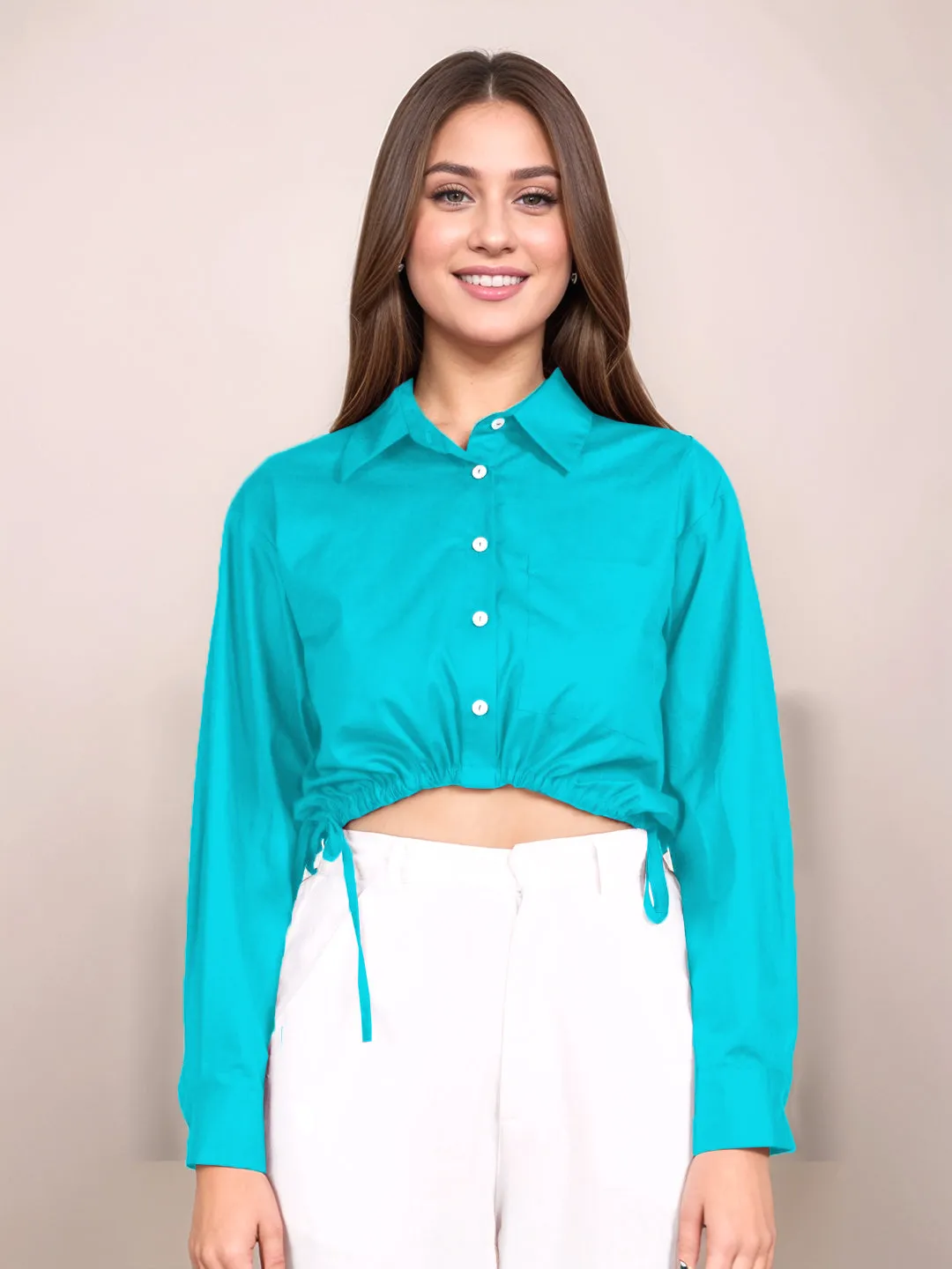 Teal Solid Full Sleeves Shirt