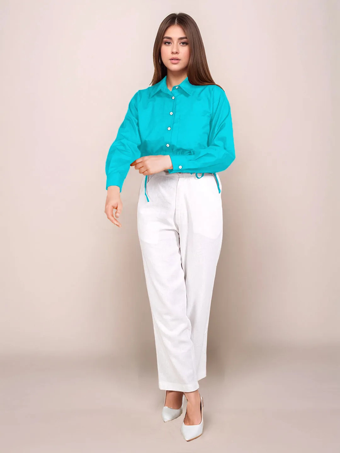 Teal Solid Full Sleeves Shirt