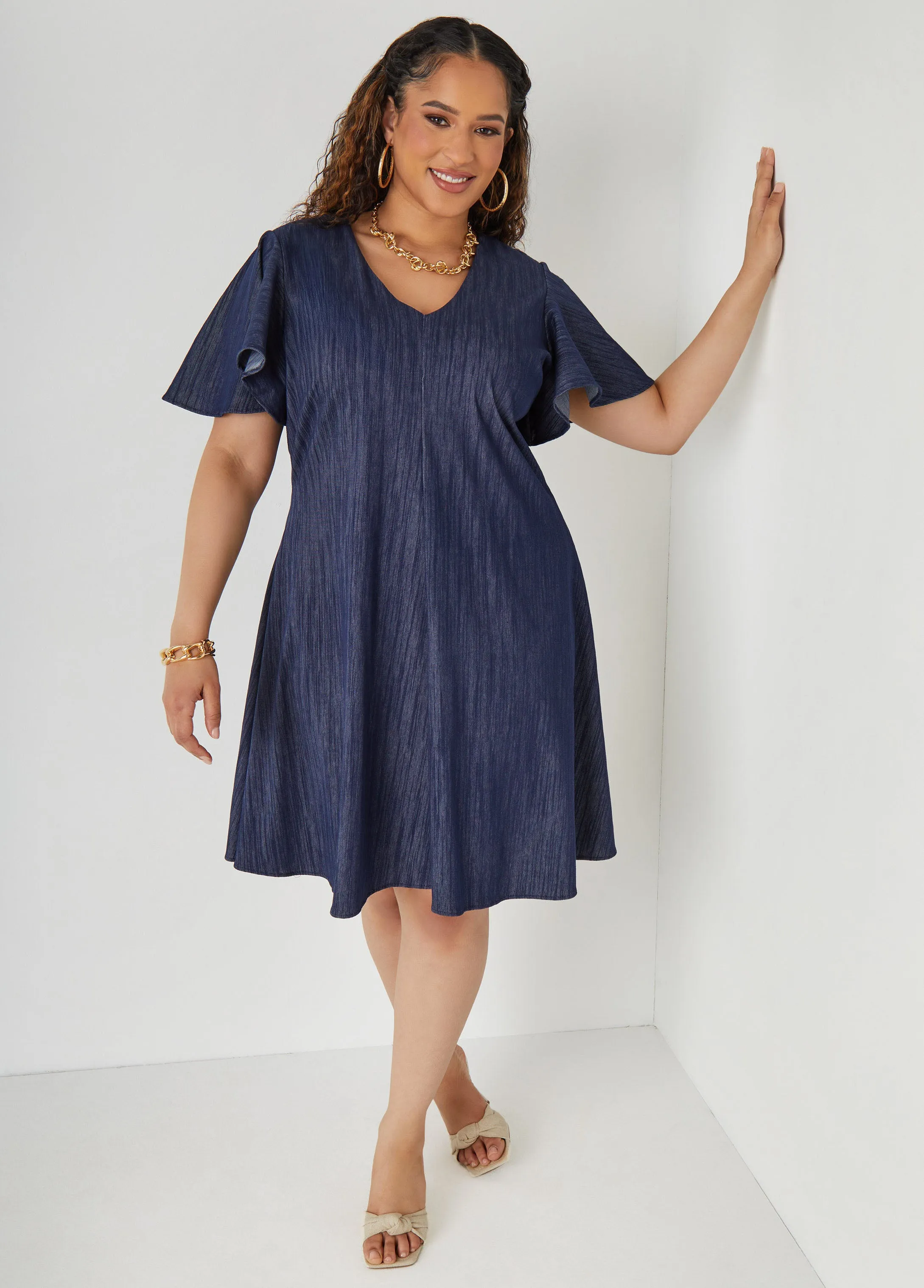 Textured Denim A Line Dress