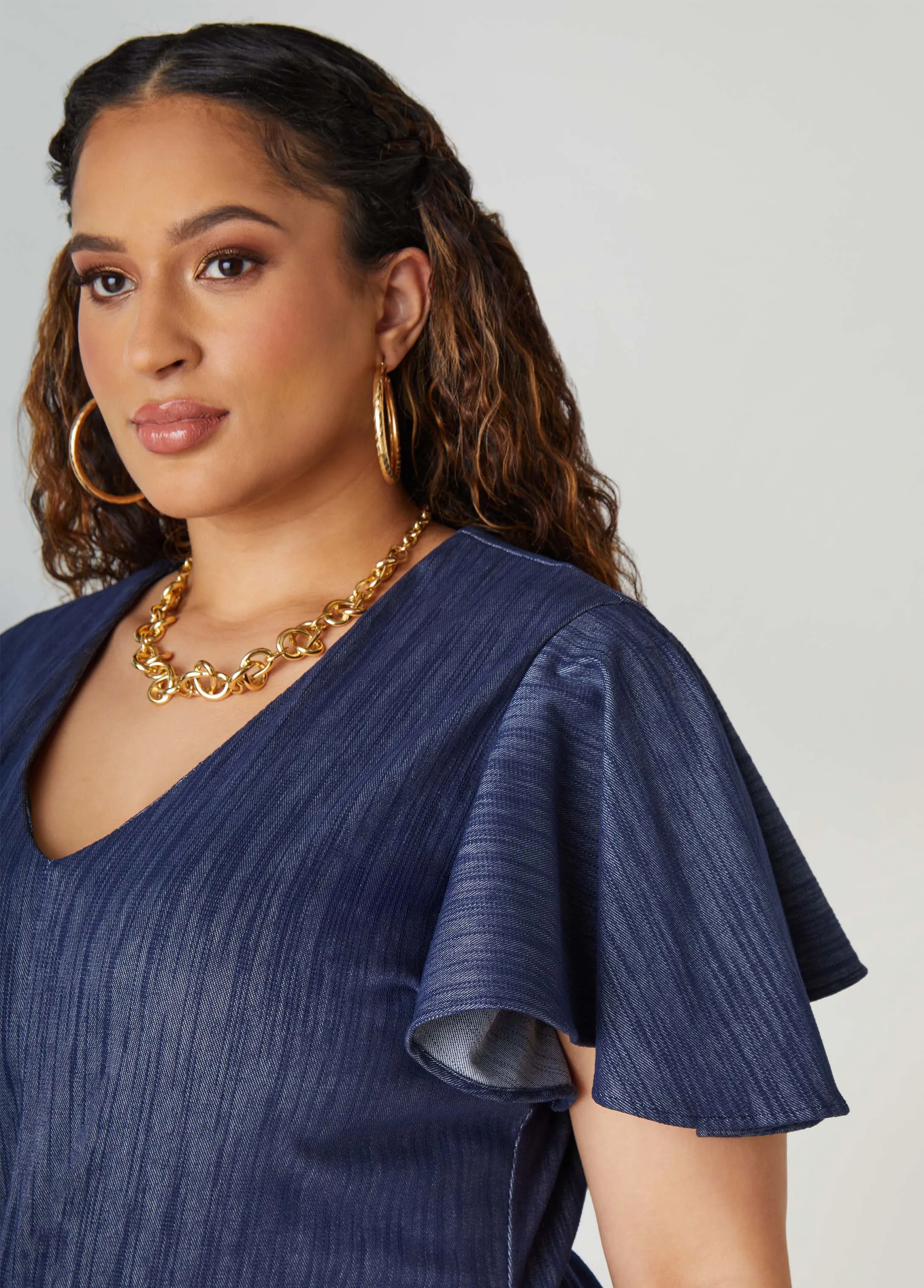 Textured Denim A Line Dress