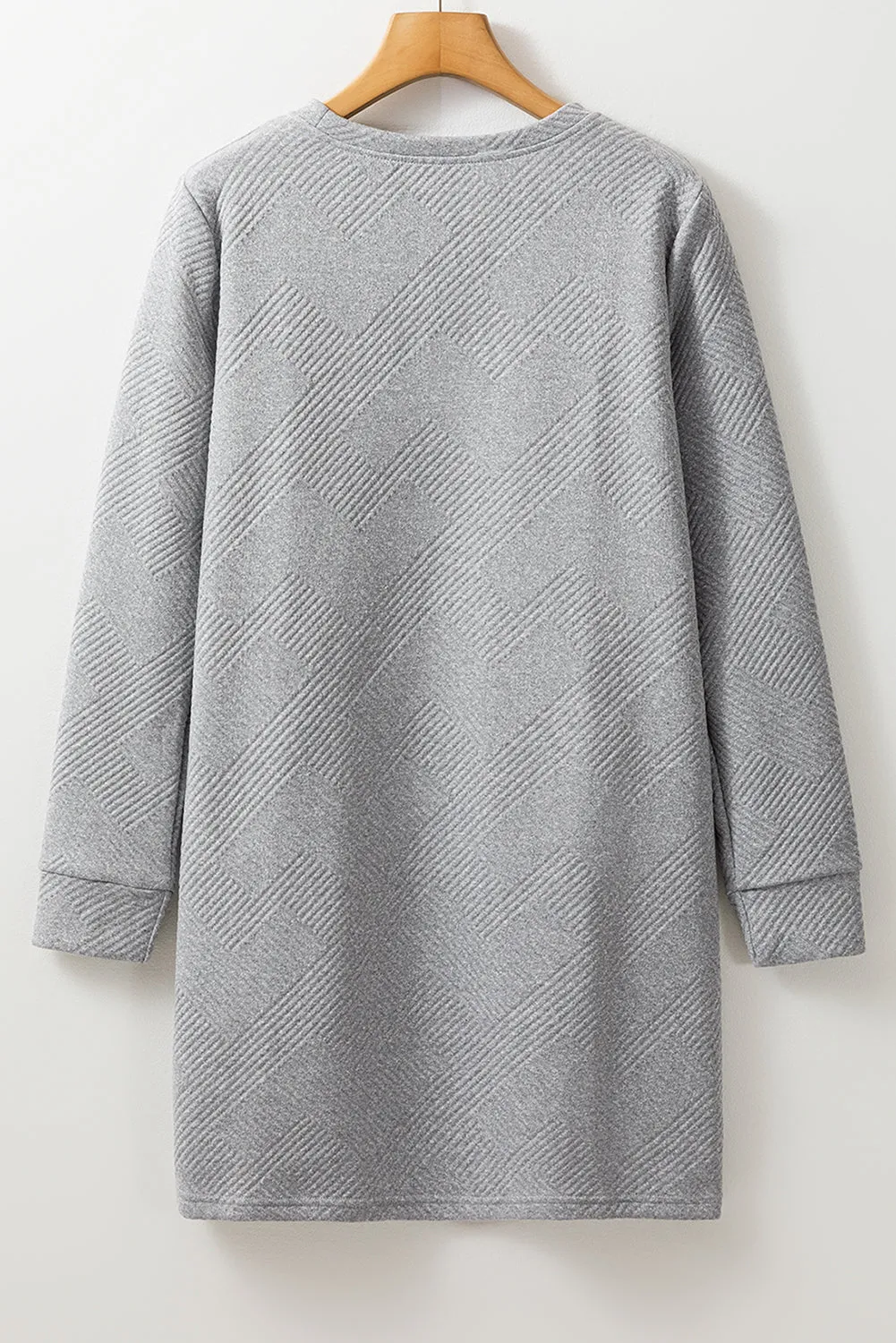 Textured Geometric Pattern Shift Dress with Long Sleeves