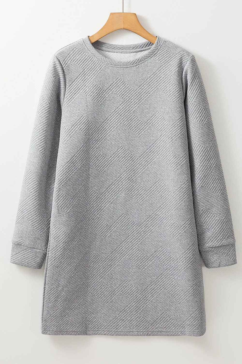 Textured Geometric Pattern Shift Dress with Long Sleeves