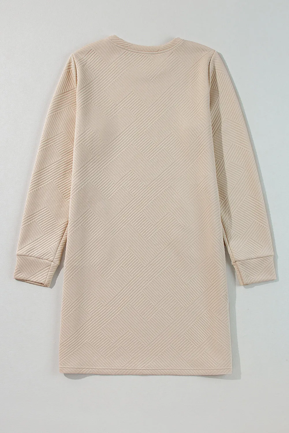 Textured Geometric Pattern Shift Dress with Long Sleeves