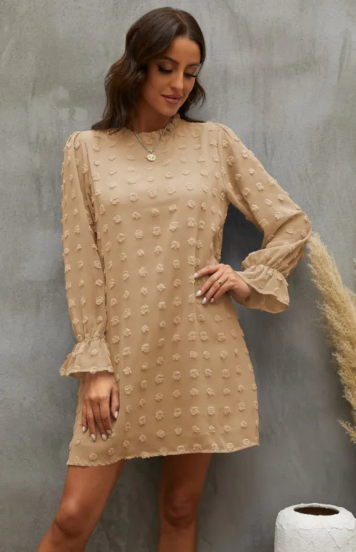 Textured Woven Shift Dress with Floral Design