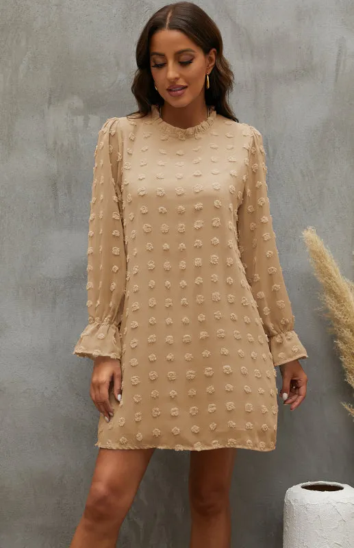 Textured Woven Shift Dress with Floral Design