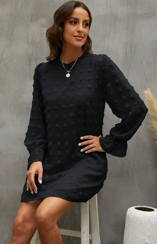 Textured Woven Shift Dress with Floral Design
