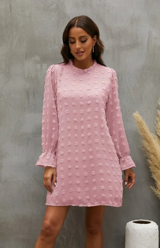 Textured Woven Shift Dress with Floral Design