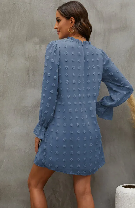 Textured Woven Shift Dress with Floral Design