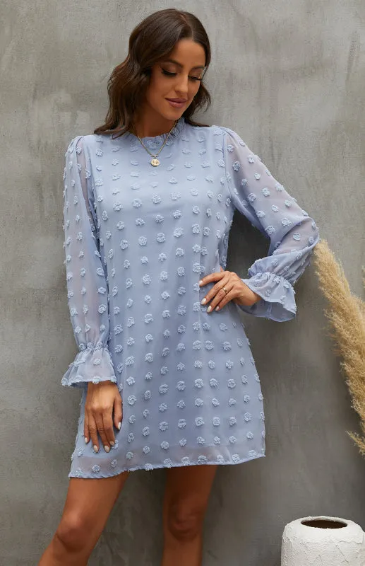Textured Woven Shift Dress with Floral Design