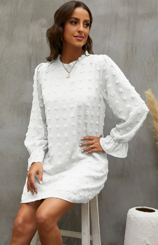 Textured Woven Shift Dress with Floral Design