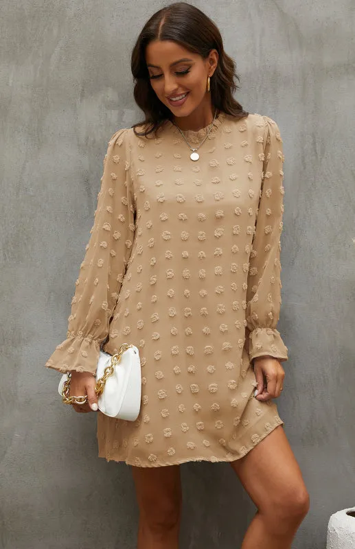Textured Woven Shift Dress with Floral Design