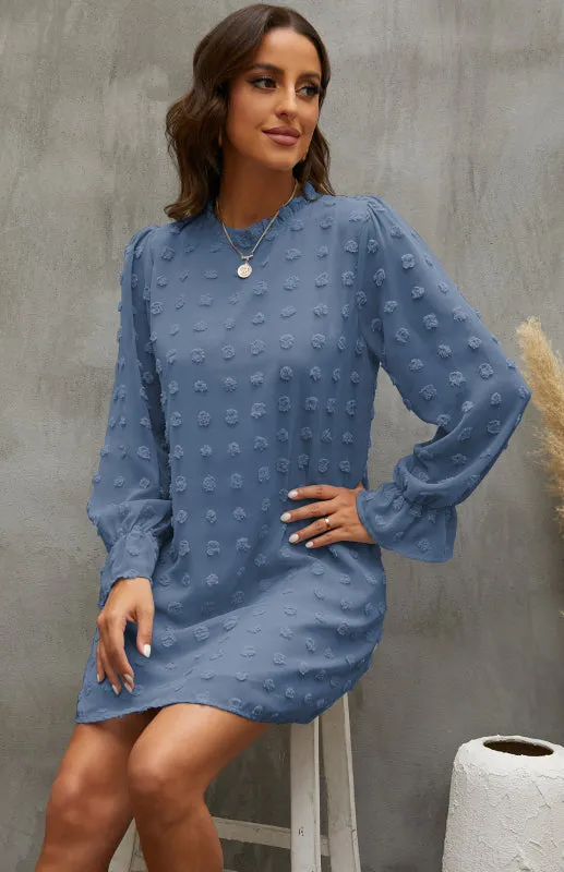 Textured Woven Shift Dress with Floral Design
