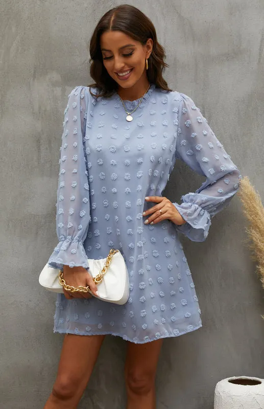 Textured Woven Shift Dress with Floral Design