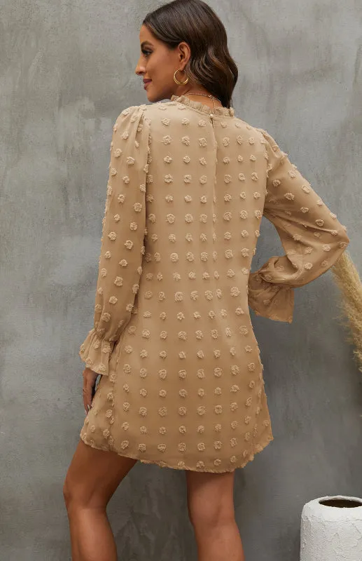 Textured Woven Shift Dress with Floral Design