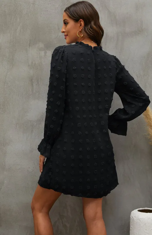 Textured Woven Shift Dress with Floral Design