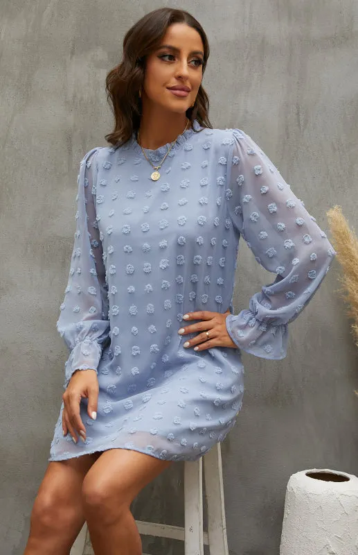 Textured Woven Shift Dress with Floral Design