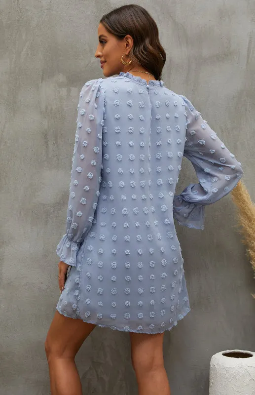 Textured Woven Shift Dress with Floral Design