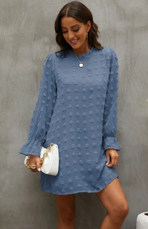 Textured Woven Shift Dress with Floral Design