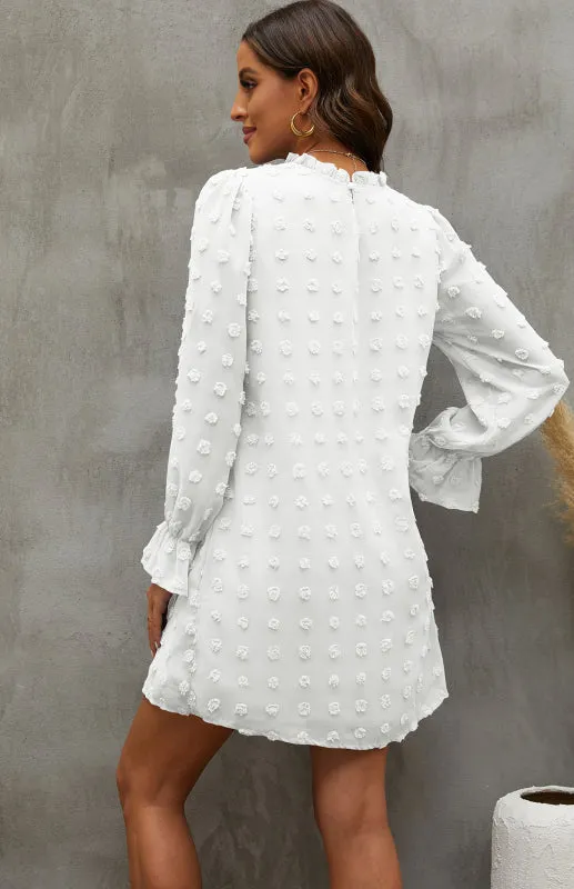 Textured Woven Shift Dress with Floral Design