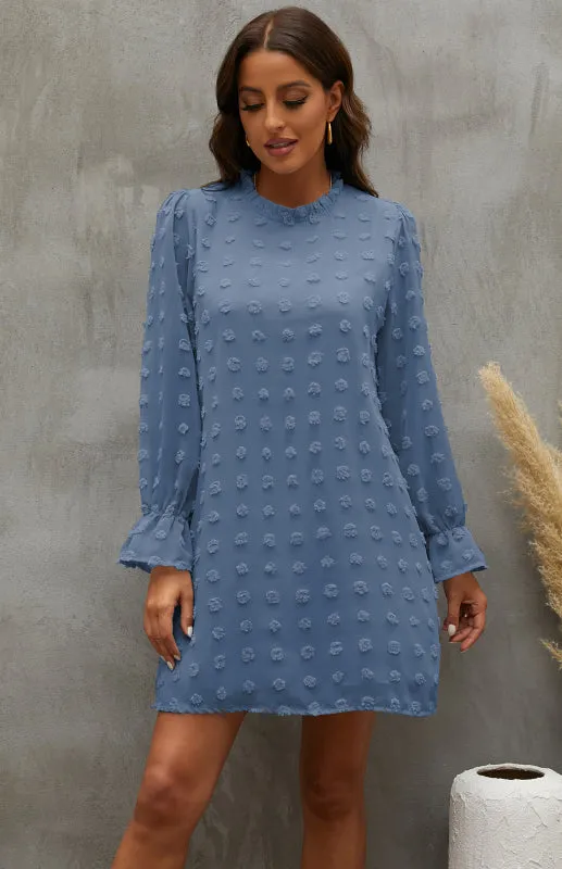 Textured Woven Shift Dress with Floral Design