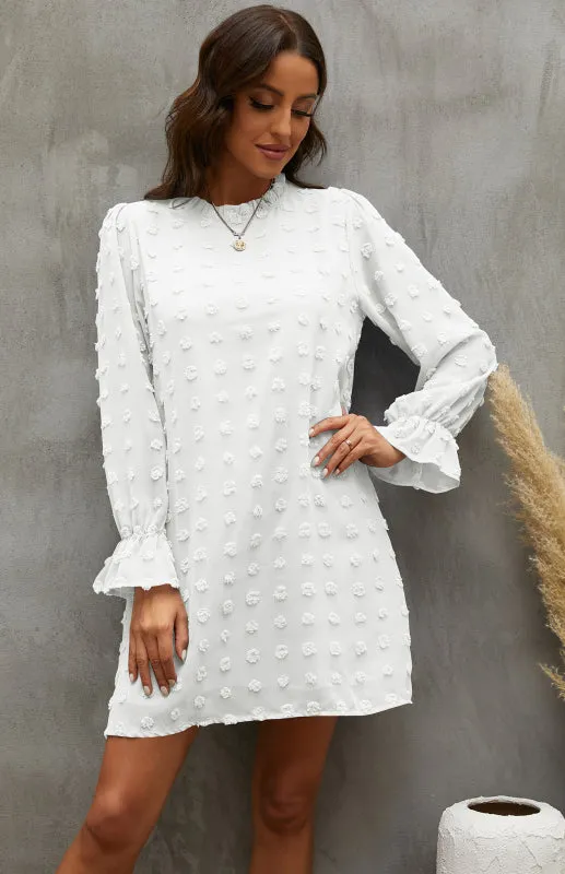 Textured Woven Shift Dress with Floral Design