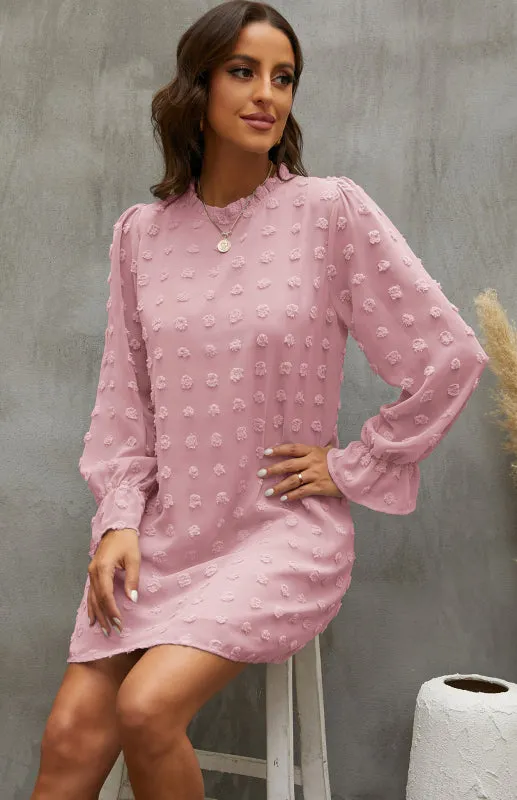 Textured Woven Shift Dress with Floral Design